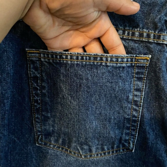 Motherhood Maternity Women Straight Jeans Pockets Med Wash Blue Belly Band Large - Picture 7 of 7